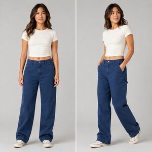 TNA Navy Blue Wide-Leg Carpenter Trousers